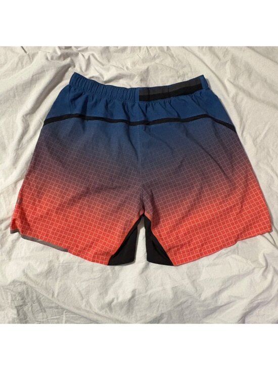 EXCELLENT Lululemon Mens Surge Running Shorts Linerless 7" Gradient Blue Grid M - Picture 4 of 12